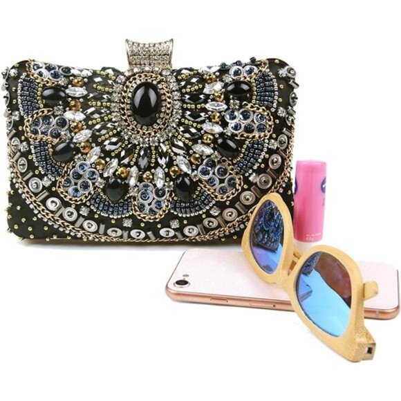 Crystal Rhinestone Evening Clutch Purse Sparkly Shoulder Crossbody Handbag - Picture 6 of 7